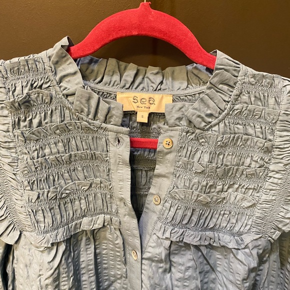 Sea Blue Sevyn Solid Seersucker Long Sleeve Button Dress - Picture 6 of 7